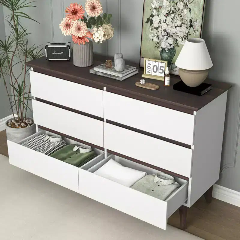 Cassettiera portaoggetti moderna GDFStudio Silas 47 in legno con 6 cassetti