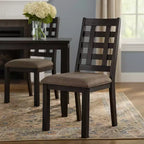 Royal Hampton Dining Chairs, Set of 2, Open Square Back, Espresso Wood, Beige Fabric