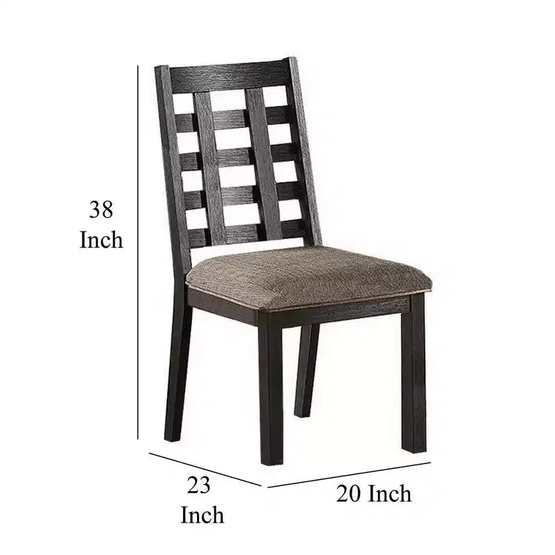 Chaises de salle à manger Royal Hampton, ensemble de 2, dossier carré ajouré, bois expresso, tissu beige