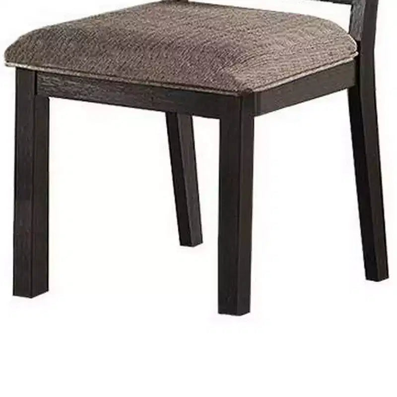Chaises de salle à manger Royal Hampton, ensemble de 2, dossier carré ajouré, bois expresso, tissu beige