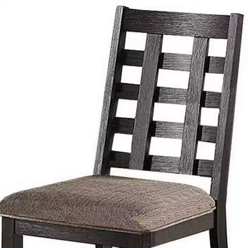 Chaises de salle à manger Royal Hampton, ensemble de 2, dossier carré ajouré, bois expresso, tissu beige