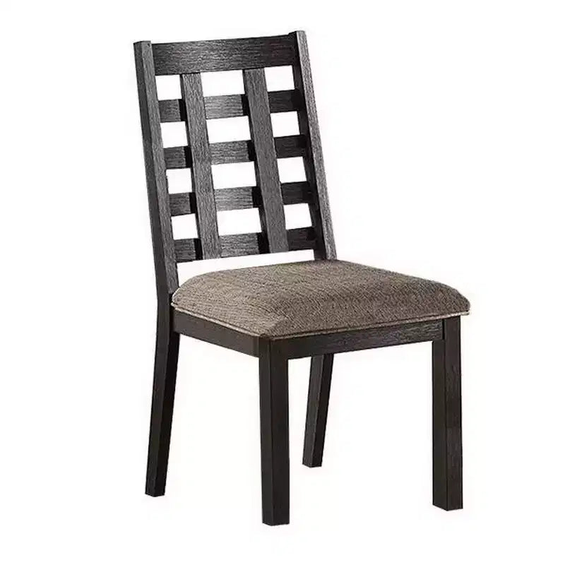 Chaises de salle à manger Royal Hampton, ensemble de 2, dossier carré ajouré, bois expresso, tissu beige