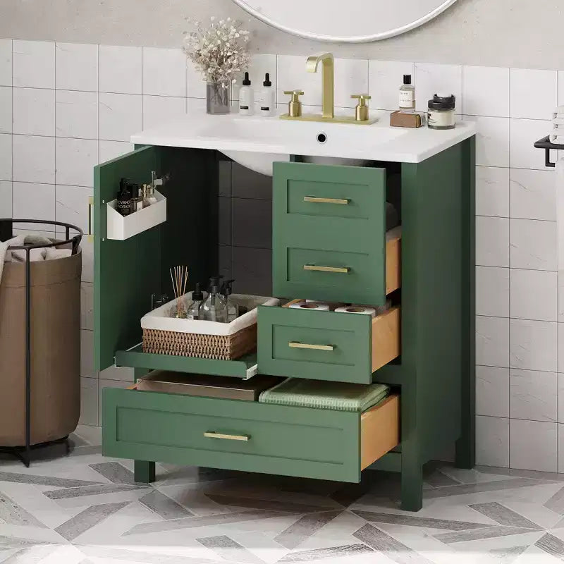 Meuble-lavabo de salle de bain avec évier combiné, meuble sous-vasque en bois avec tiroirs et portes, avec plateau amovible, cadre en bois massif, convient pour la salle de bain.