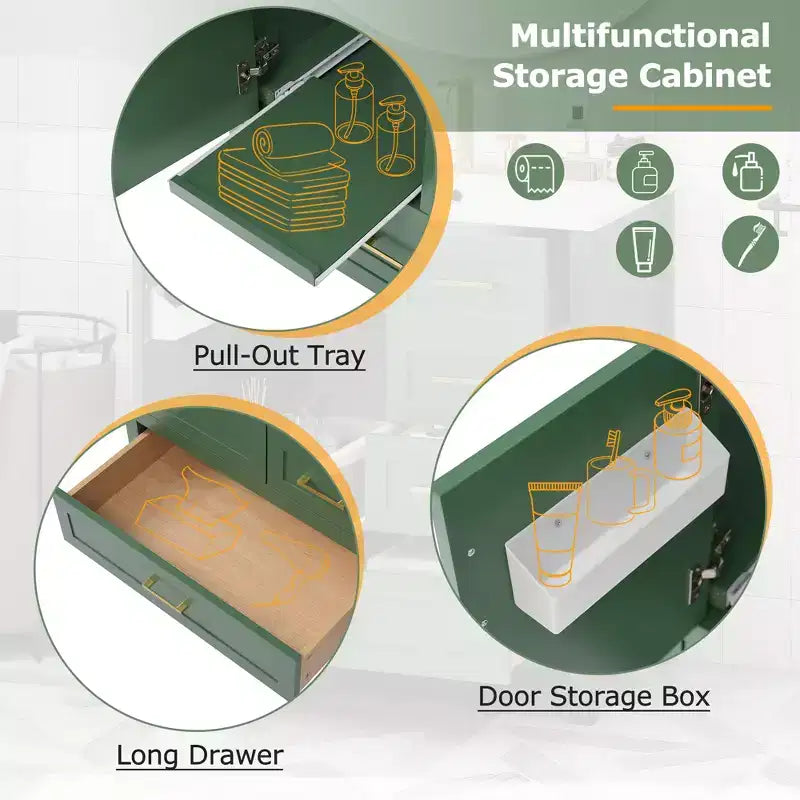 Meuble-lavabo de salle de bain avec évier combiné, meuble sous-vasque en bois avec tiroirs et portes, avec plateau amovible, cadre en bois massif, convient pour la salle de bain.