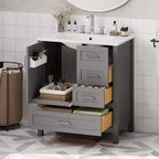 Meuble-lavabo de salle de bain avec évier combiné, meuble sous-vasque en bois avec tiroirs et portes, avec plateau amovible, cadre en bois massif, convient pour la salle de bain.