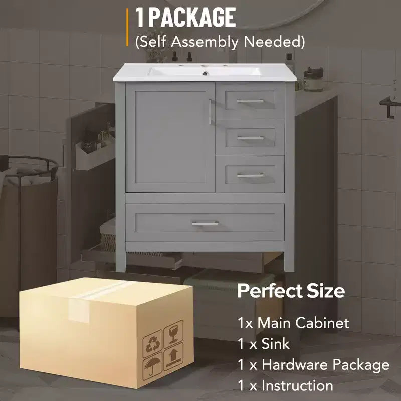 Meuble-lavabo de salle de bain avec évier combiné, meuble sous-vasque en bois avec tiroirs et portes, avec plateau amovible, cadre en bois massif, convient pour la salle de bain.