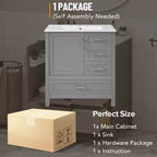 Meuble-lavabo de salle de bain avec évier combiné, meuble sous-vasque en bois avec tiroirs et portes, avec plateau amovible, cadre en bois massif, convient pour la salle de bain.