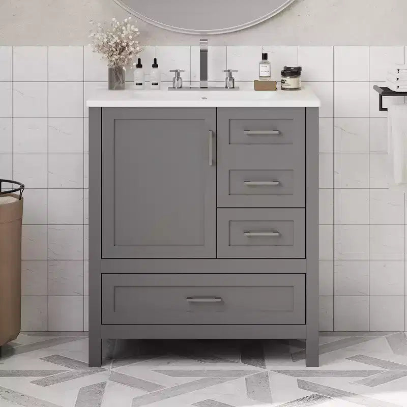 Bathroom Vanity with Sink Combo Set,Wood Bathroom Sink Cabinet with Drawers and Doors,With Removable Tray, Hardwood FrameSuitable for bathroom
