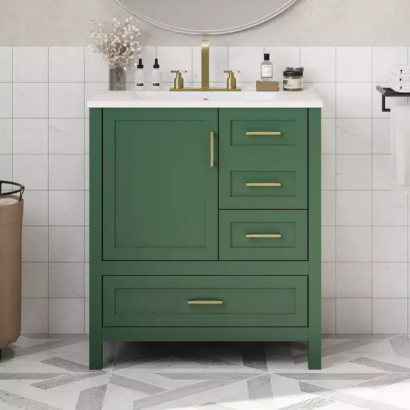Meuble-lavabo de salle de bain avec évier combiné, meuble sous-vasque en bois avec tiroirs et portes, avec plateau amovible, cadre en bois massif, convient pour la salle de bain.