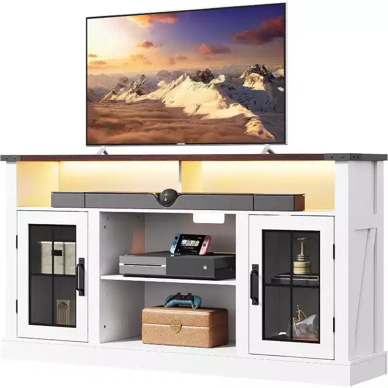 GALAXHERO Mobile TV Rustico per TV da 65 Pollici, con Luci a LED, Armadietti e Ripiani Regolabili per Soggiorno o Home Theater