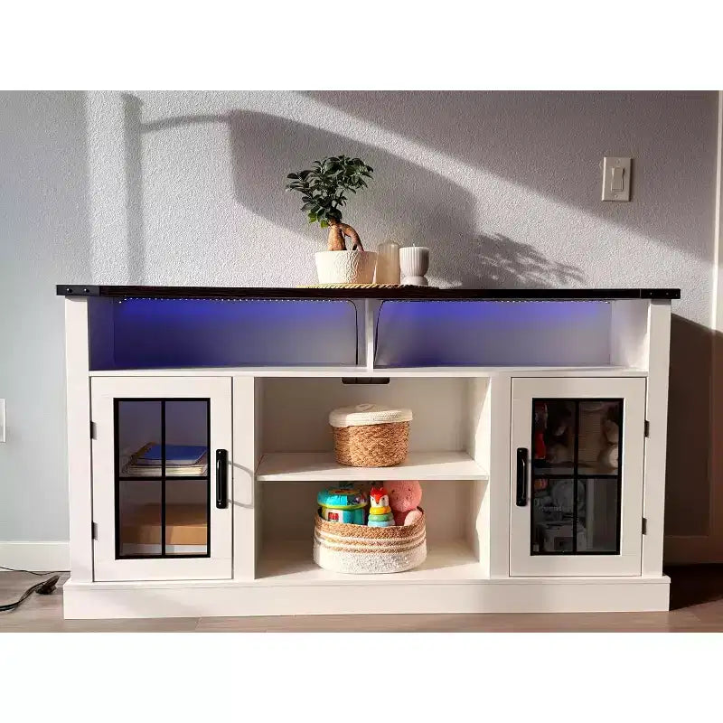 GALAXHERO Mobile TV Rustico per TV da 65 Pollici, con Luci a LED, Armadietti e Ripiani Regolabili per Soggiorno o Home Theater