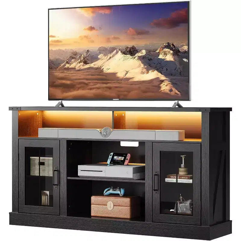 GALAXHERO Mobile TV Rustico per TV da 65 Pollici, con Luci a LED, Armadietti e Ripiani Regolabili per Soggiorno o Home Theater