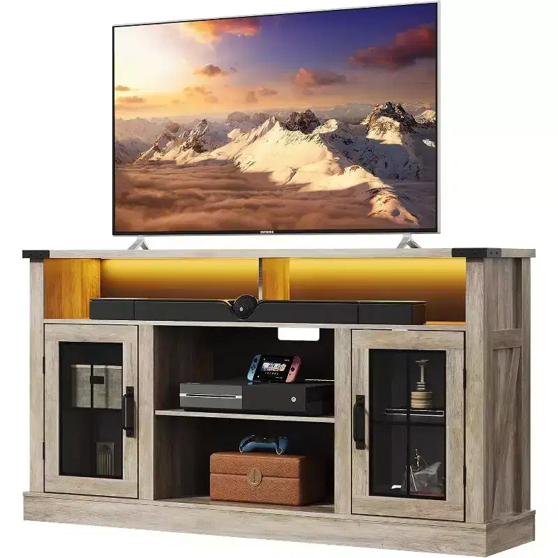 GALAXHERO Mobile TV Rustico per TV da 65 Pollici, con Luci a LED, Armadietti e Ripiani Regolabili per Soggiorno o Home Theater