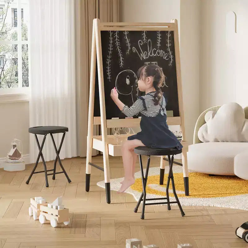 Lot de 2 tabourets pliants avec poignée, pieds antidérapants, capacité de 272 kg, tabouret pliant intérieur et extérieur pour adultes, pour dortoir, cuisine, coiffeuse