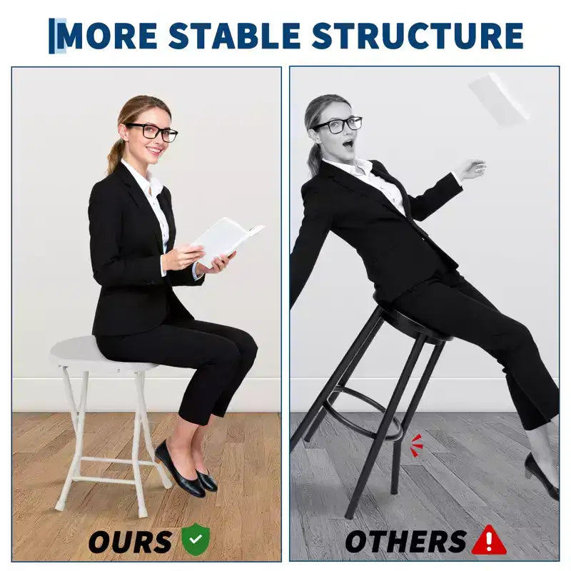 Lot de 2 tabourets pliants avec poignée, pieds antidérapants, capacité de 272 kg, tabouret pliant intérieur et extérieur pour adultes, pour dortoir, cuisine, coiffeuse