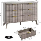 Comò scanalato per camera da letto con 6 cassetti profondi, comò moderno largo 120 cm