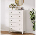 White 5 Drawer Dresser, Modern Closet Dressers Chest of Drawers, Wood Storage Dresser Chest of Drawers Clothes Organizer