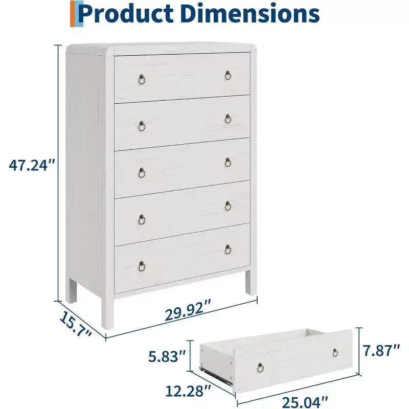 Cassettiera bianca a 5 cassetti, cassettiera moderna per armadio, cassettiera in legno, organizer per vestiti
