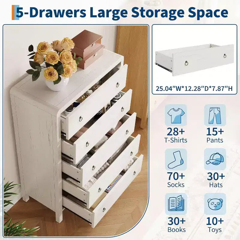 Cassettiera bianca a 5 cassetti, cassettiera moderna per armadio, cassettiera in legno, organizer per vestiti