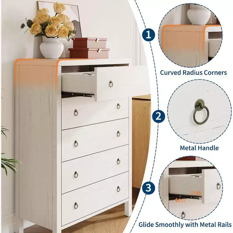 Cassettiera bianca a 5 cassetti, cassettiera moderna per armadio, cassettiera in legno, organizer per vestiti