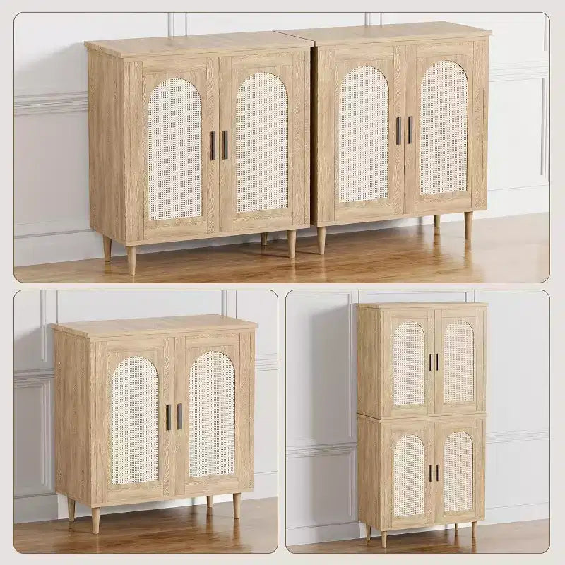 Madia credenza con contenitore, mobile credenza con 2 ante e ripiani regolabili, (2 pz.)