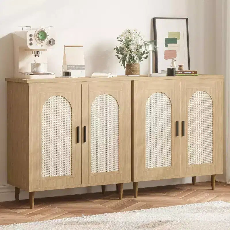 Madia credenza con contenitore, mobile credenza con 2 ante e ripiani regolabili, (2 pz.)