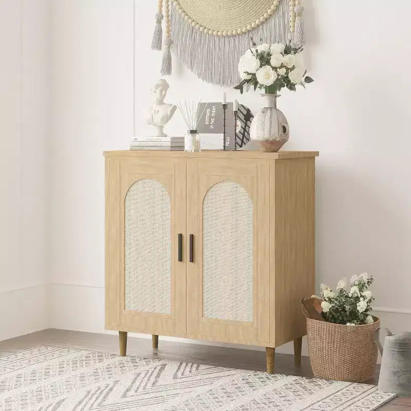 Madia credenza con contenitore, mobile credenza con 2 ante e ripiani regolabili, (2 pz.)