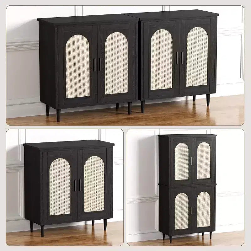 Madia credenza con contenitore, mobile credenza con 2 ante e ripiani regolabili, (2 pz.)