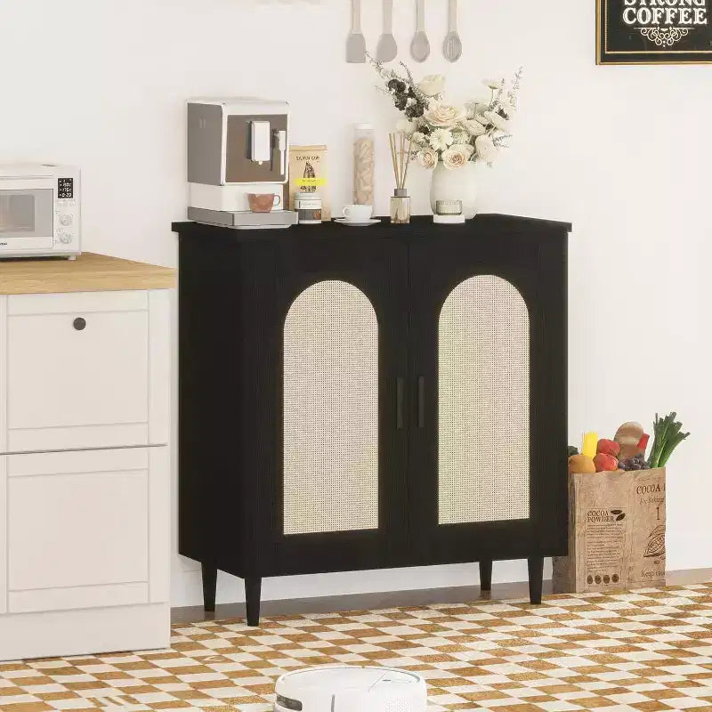 Madia credenza con contenitore, mobile credenza con 2 ante e ripiani regolabili, (2 pz.)
