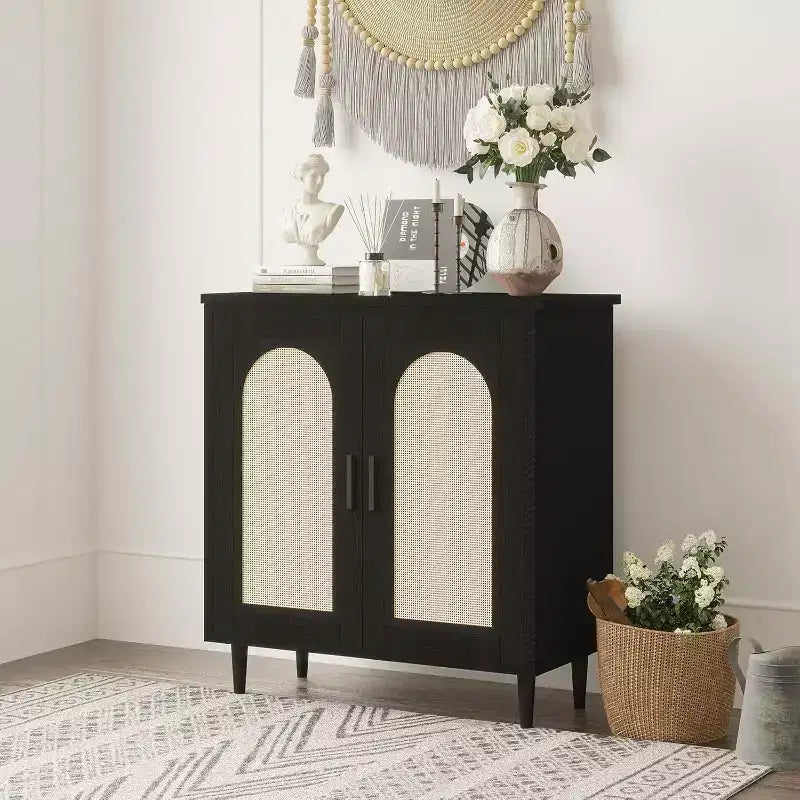 Madia credenza con contenitore, mobile credenza con 2 ante e ripiani regolabili, (2 pz.)