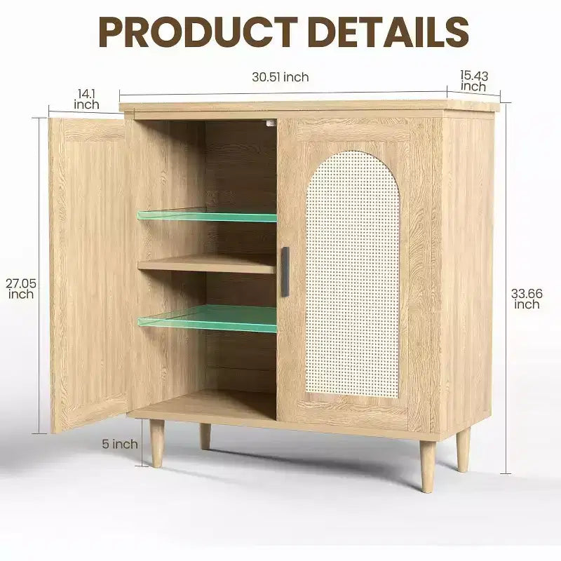 Madia credenza con contenitore, mobile credenza con 2 ante e ripiani regolabili, (2 pz.)