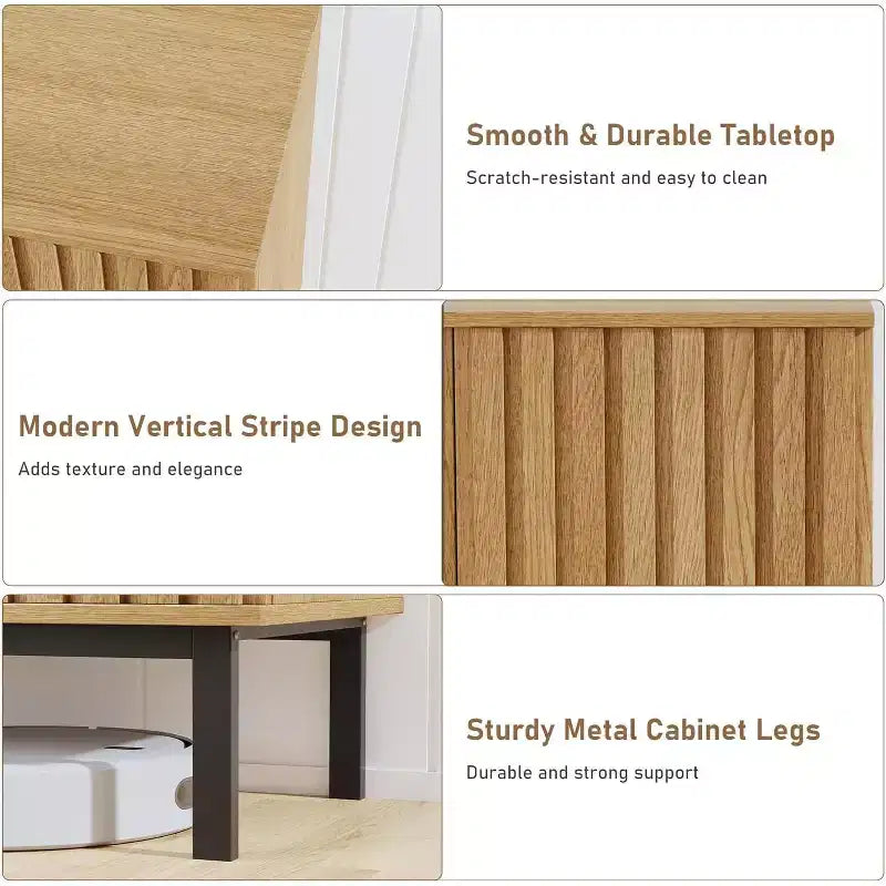 Credenza a buffet con ante a coste e vani contenitori, mobile contenitore in legno indipendente