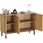 Credenza a buffet con ante a coste e vani contenitori, mobile contenitore in legno indipendente