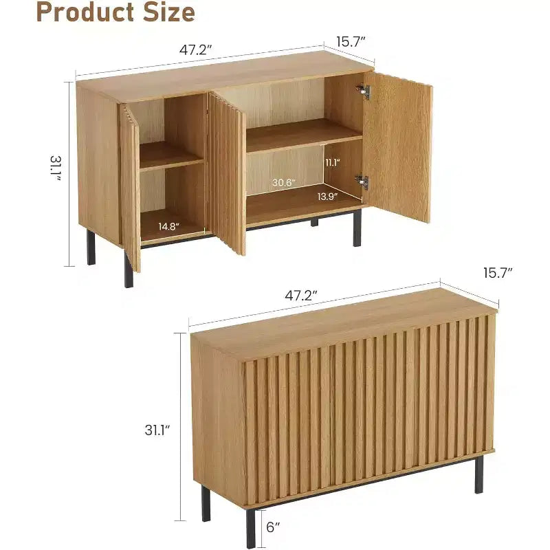 Credenza a buffet con ante a coste e vani contenitori, mobile contenitore in legno indipendente