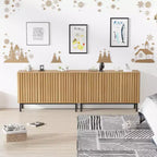 Credenza a buffet con ante a coste e vani contenitori, mobile contenitore in legno indipendente