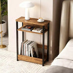 Table d'appoint industrielle à 3 niveaux pour petits espaces, table d'appoint étroite en bois avec étagères de rangement, table de chevet fine