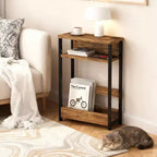Table d'appoint industrielle à 3 niveaux pour petits espaces, table d'appoint étroite en bois avec étagères de rangement, table de chevet fine