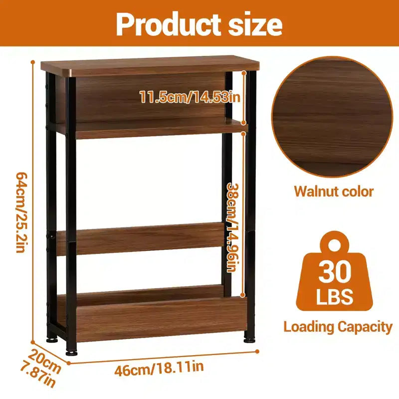 Table d'appoint industrielle à 3 niveaux pour petits espaces, table d'appoint étroite en bois avec étagères de rangement, table de chevet fine