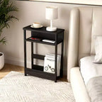 Table d'appoint industrielle à 3 niveaux pour petits espaces, table d'appoint étroite en bois avec étagères de rangement, table de chevet fine