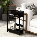3 Tier Industrial Side Table for Small Spaces, Narrow Wood End Table with Storage Shelves, Slim Nightstand Bedside Furniture