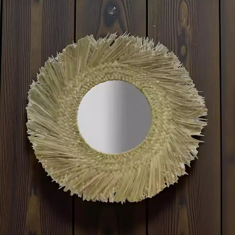 Slickblue Specchio da Parete Rotondo in Erba Marina 36 Cornice Intrecciata Naturale 15 Specchio Centrale per Arredamento Costiero
