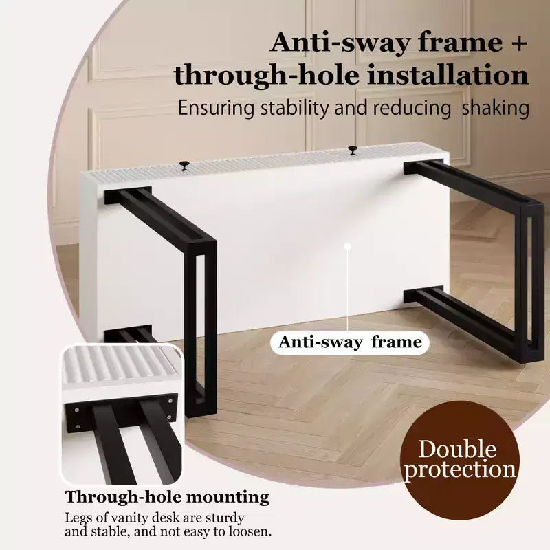 Coiffeuse avec miroir rond HD, petite coiffeuse noire moderne de 100 cm, table de maquillage avec 2 tiroirs, coiffeuse compacte pour filles pour chambre à coucher