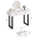Coiffeuse avec miroir rond HD, petite coiffeuse noire moderne de 100 cm, table de maquillage avec 2 tiroirs, coiffeuse compacte pour filles pour chambre à coucher