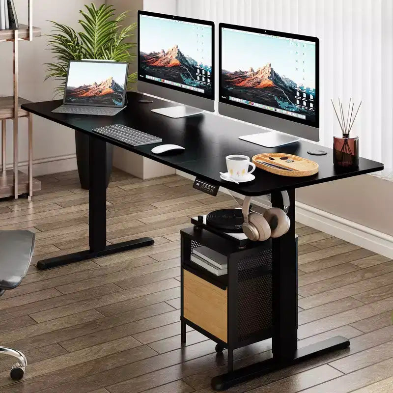 Celebalcony 71'' Adjustable Height Standing Desk, Computer Desks with Memory Preset, Splice Tabletop, Black Frame