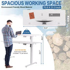 Scrivania da ufficio regolabile in altezza Celebalcony 71'', scrivanie per computer con memoria preimpostata, piano del tavolo giuntato, telaio bianco