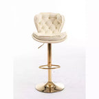Okak Chic Tabourets de Bar en Velours Hauteur de Comptoir, Lot de 2, Tabourets de Bar Pivotants avec Réglage Mécanique de la Hauteur, Dossier Capitonnée et Repose-Pieds Chromé
