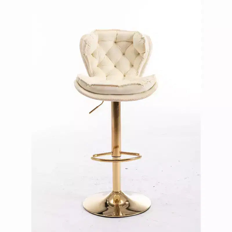 Okak Chic Tabourets de Bar en Velours Hauteur de Comptoir, Lot de 2, Tabourets de Bar Pivotants avec Réglage Mécanique de la Hauteur, Dossier Capitonnée et Repose-Pieds Chromé