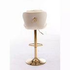 Okak Chic Tabourets de Bar en Velours Hauteur de Comptoir, Lot de 2, Tabourets de Bar Pivotants avec Réglage Mécanique de la Hauteur, Dossier Capitonnée et Repose-Pieds Chromé