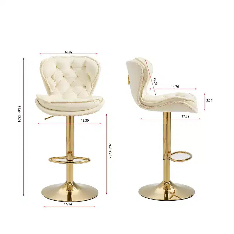 Okak Chic Tabourets de Bar en Velours Hauteur de Comptoir, Lot de 2, Tabourets de Bar Pivotants avec Réglage Mécanique de la Hauteur, Dossier Capitonnée et Repose-Pieds Chromé