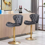 Okak Chic Tabourets de Bar en Velours Hauteur de Comptoir, Lot de 2, Tabourets de Bar Pivotants avec Réglage Mécanique de la Hauteur, Dossier Capitonnée et Repose-Pieds Chromé